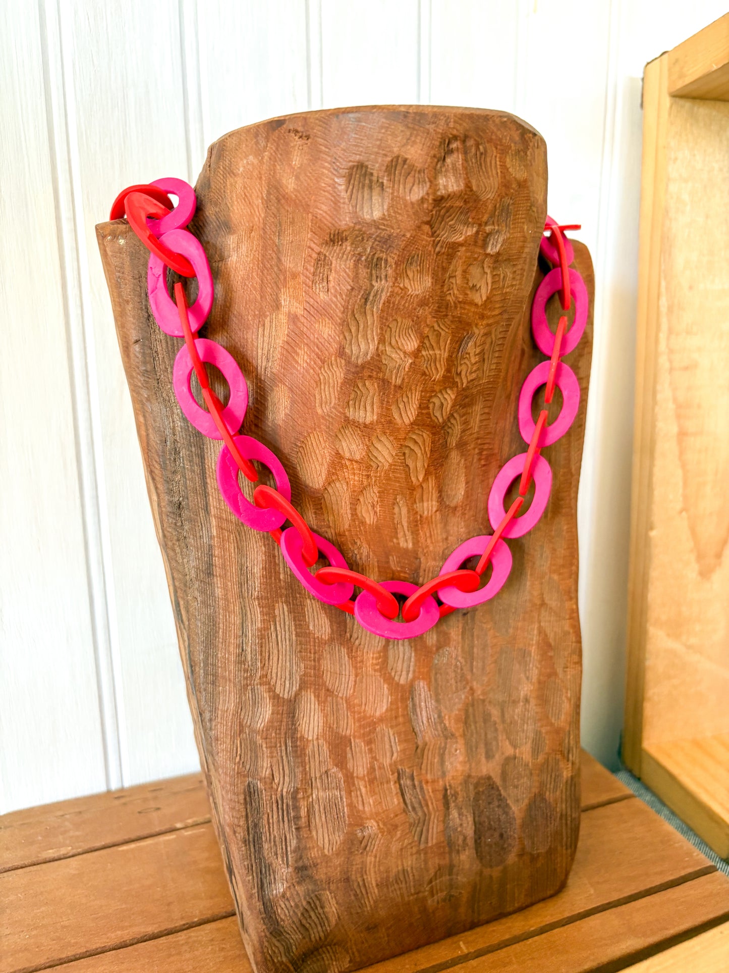 Collar Cadena Bicolor Rojo/ Fucsia
