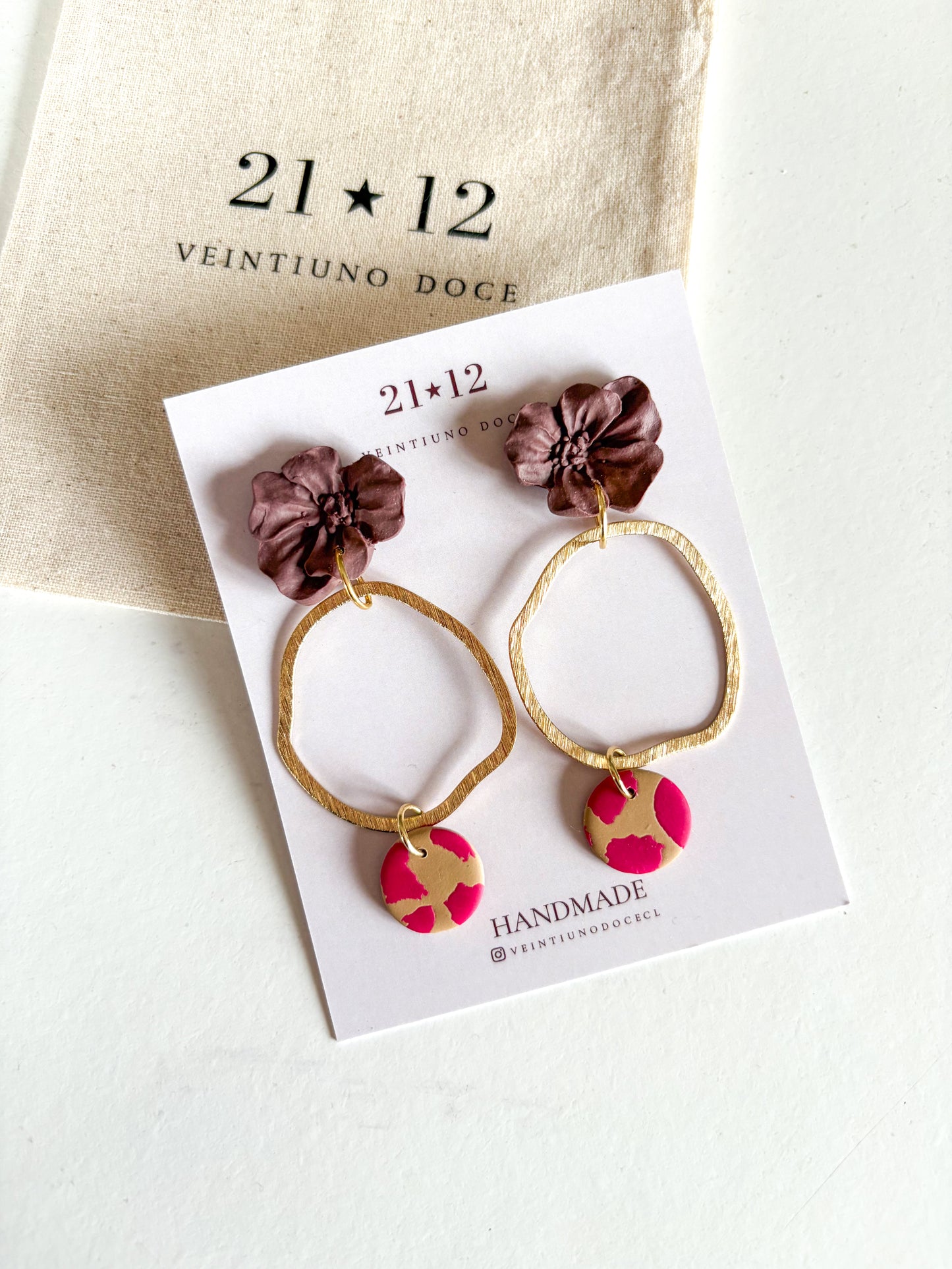 Aros Maca Beige / Fucsia