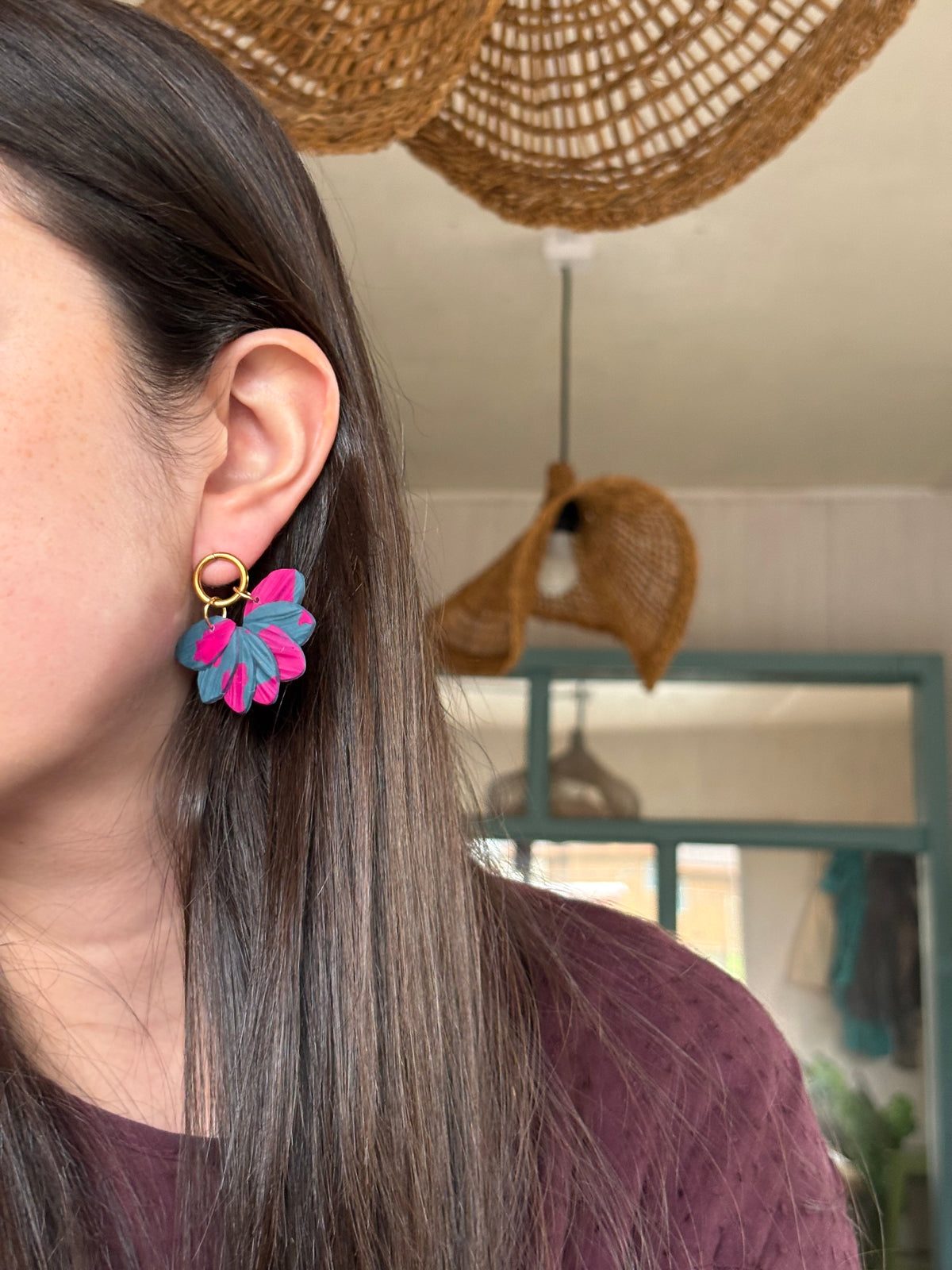 Aros Doha Azul Petróleo / Fucsia