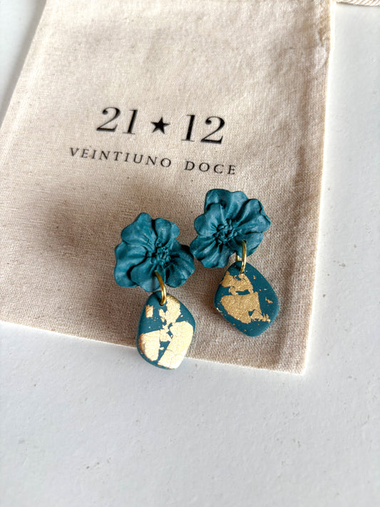 Aros Flora Azul Petróleo / Dorado