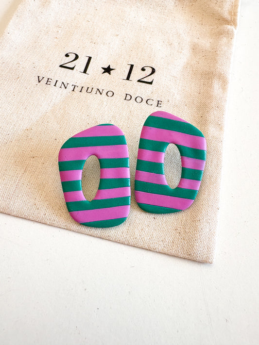 Aros Dome Rayas Verde / Rosado