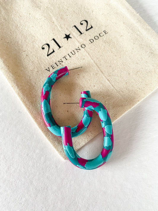 Aros Argollas Riaba Fucsia y Turquesa