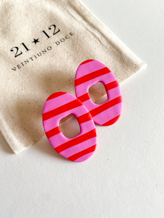 Aros Rayas Rojo/ Rosado