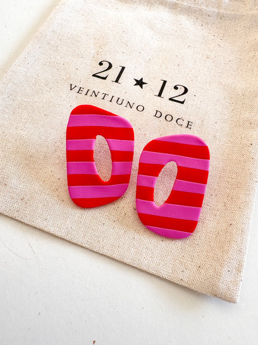 Aros Dome Rayas Rojo