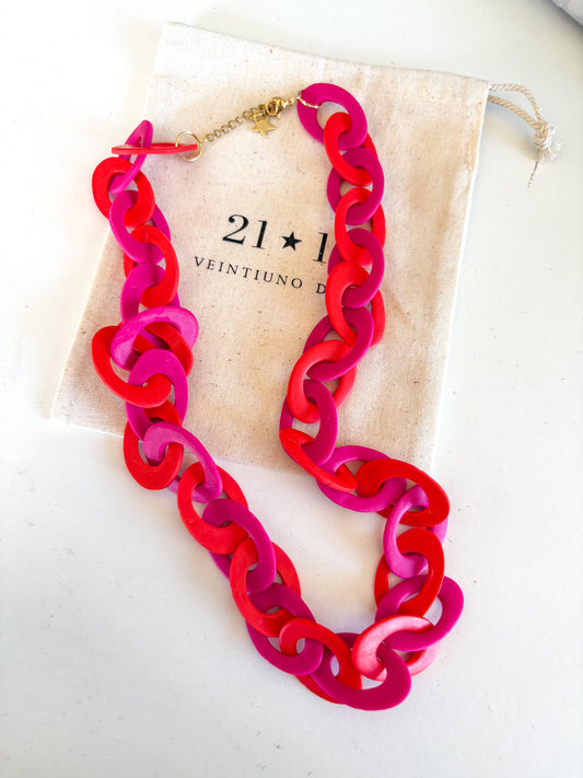 Collar Cadena Bicolor Rojo/ Fucsia