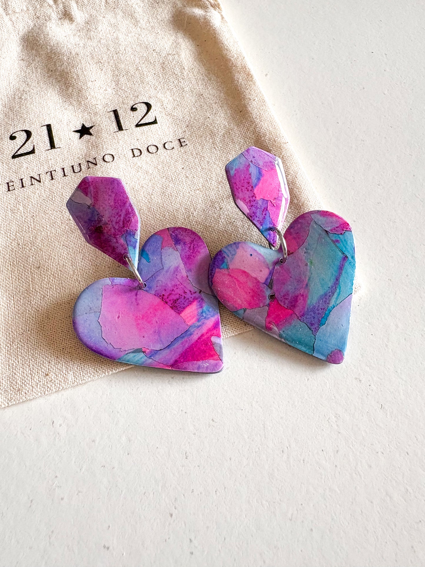 Aros Corazón Azul / Rosado