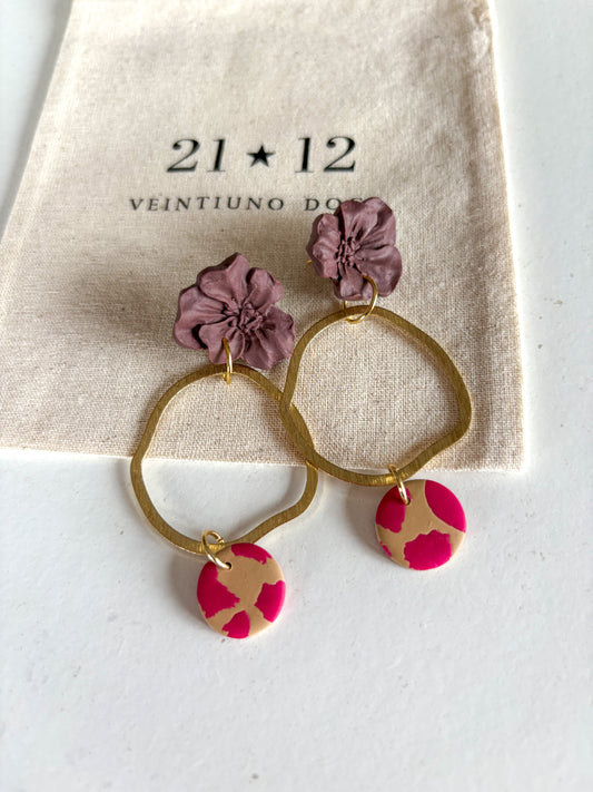 Aros Maca Beige / Fucsia