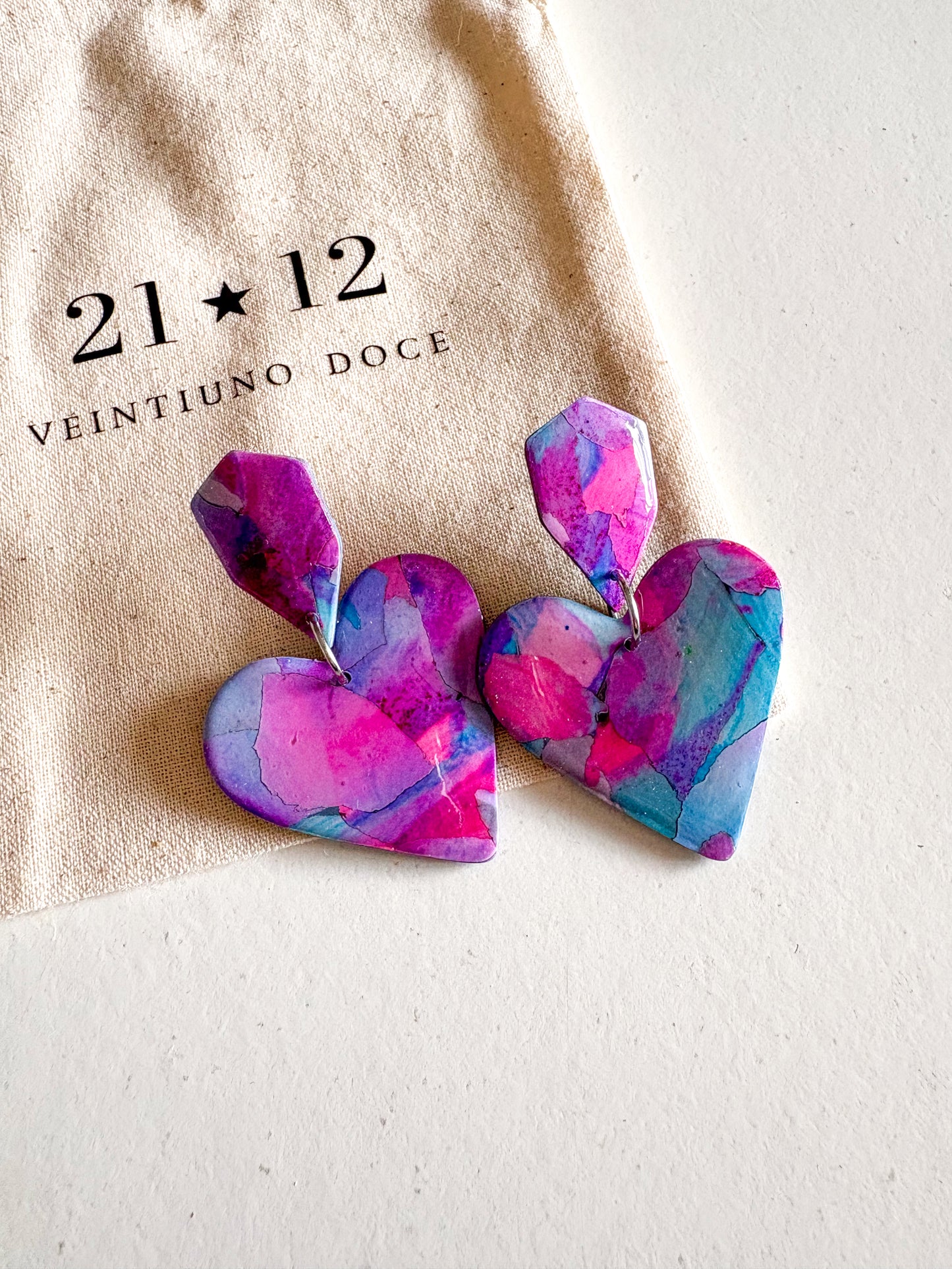 Aros Corazón Azul / Rosado