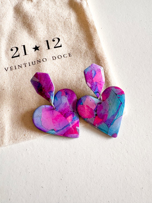 Aros Corazón Azul / Rosado