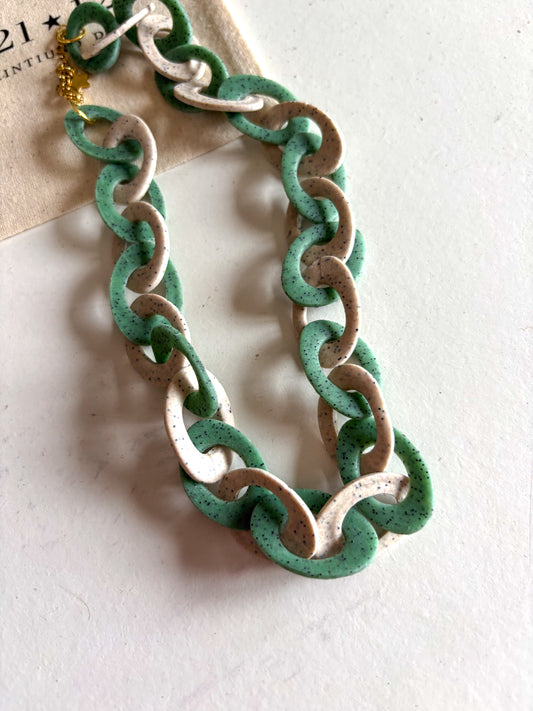 Collar Cadena Beige / Turquesa Granito