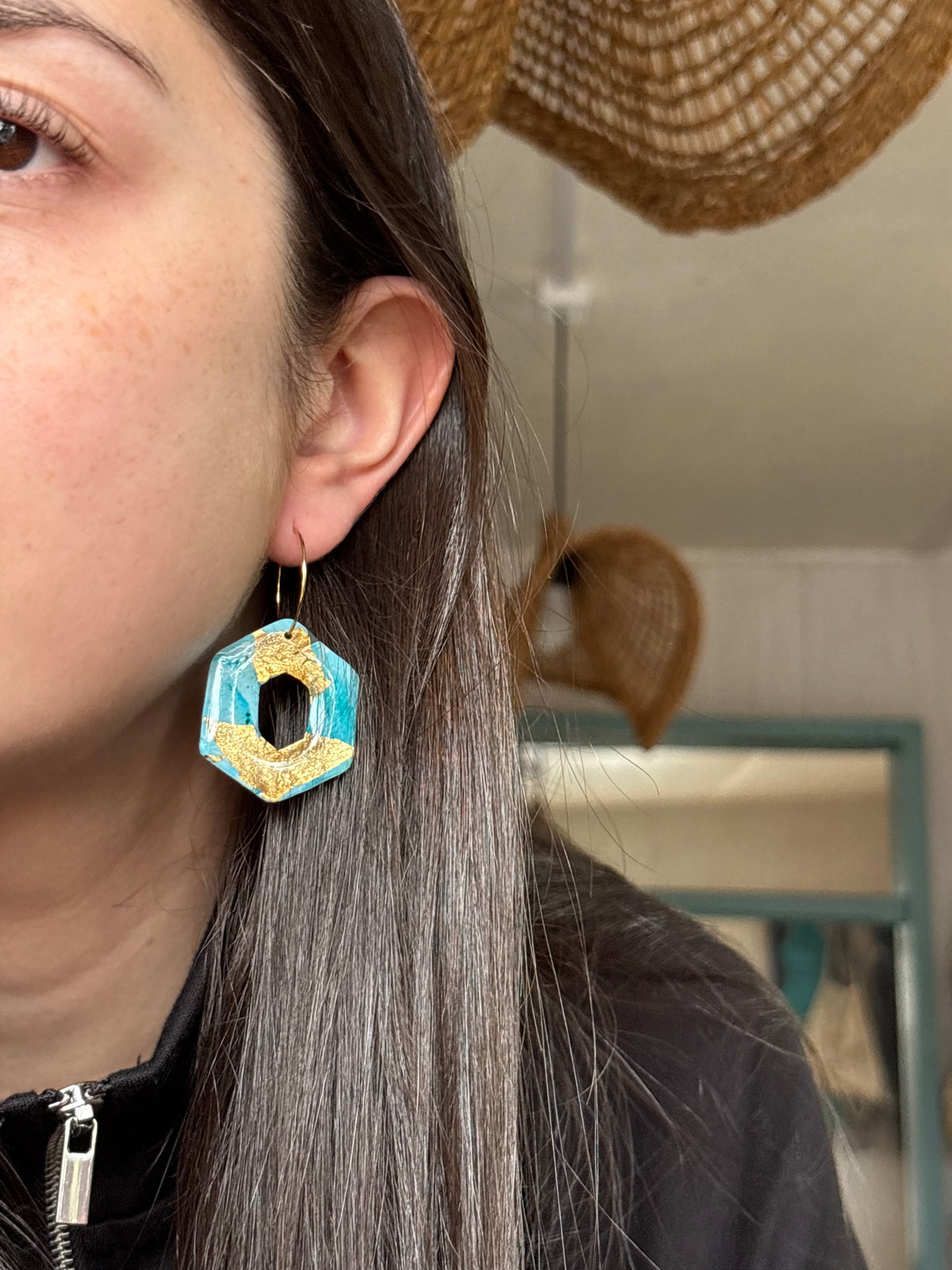 Aros Hexágono Argolla Azul