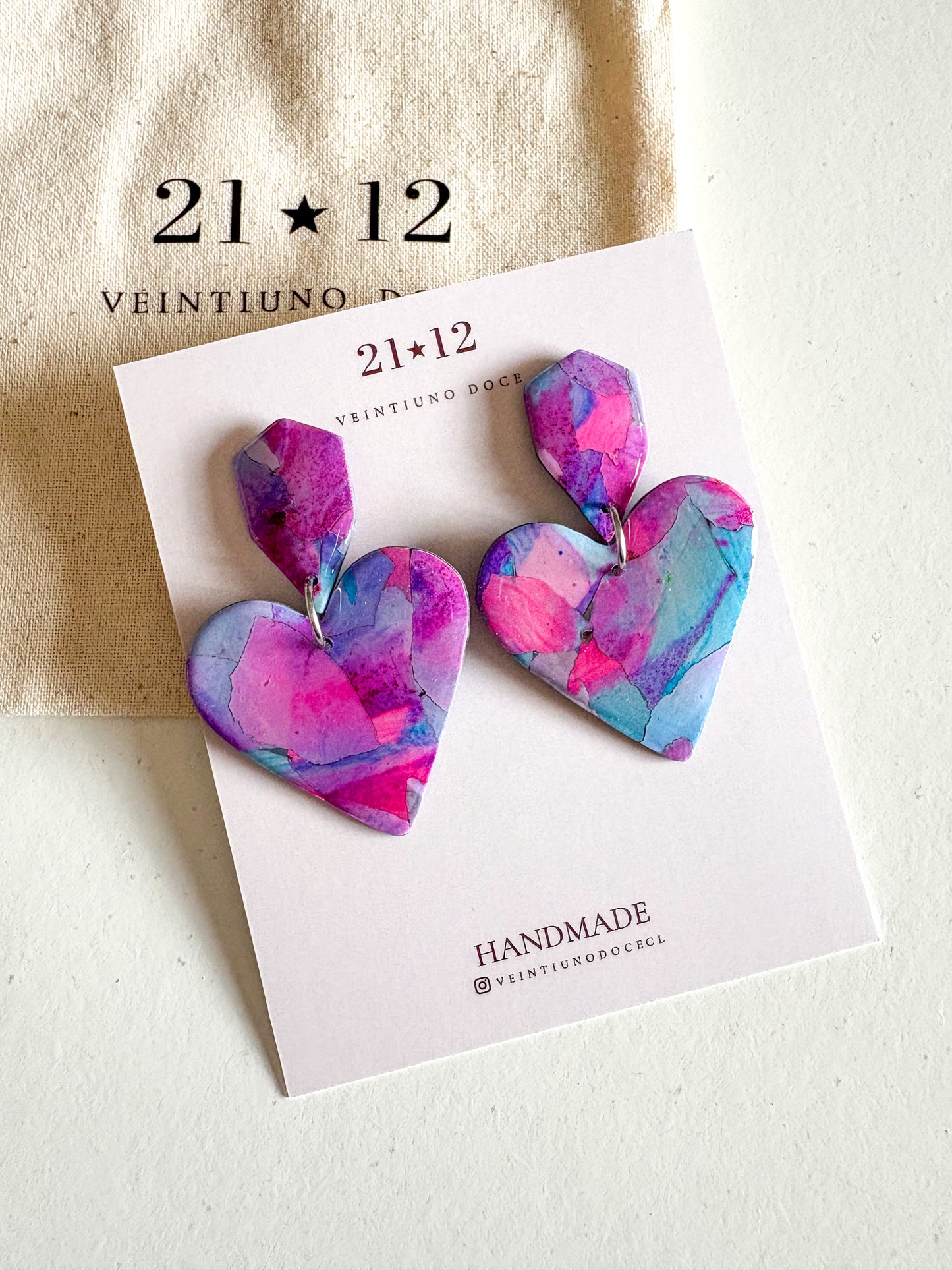 Aros Corazón Azul / Rosado