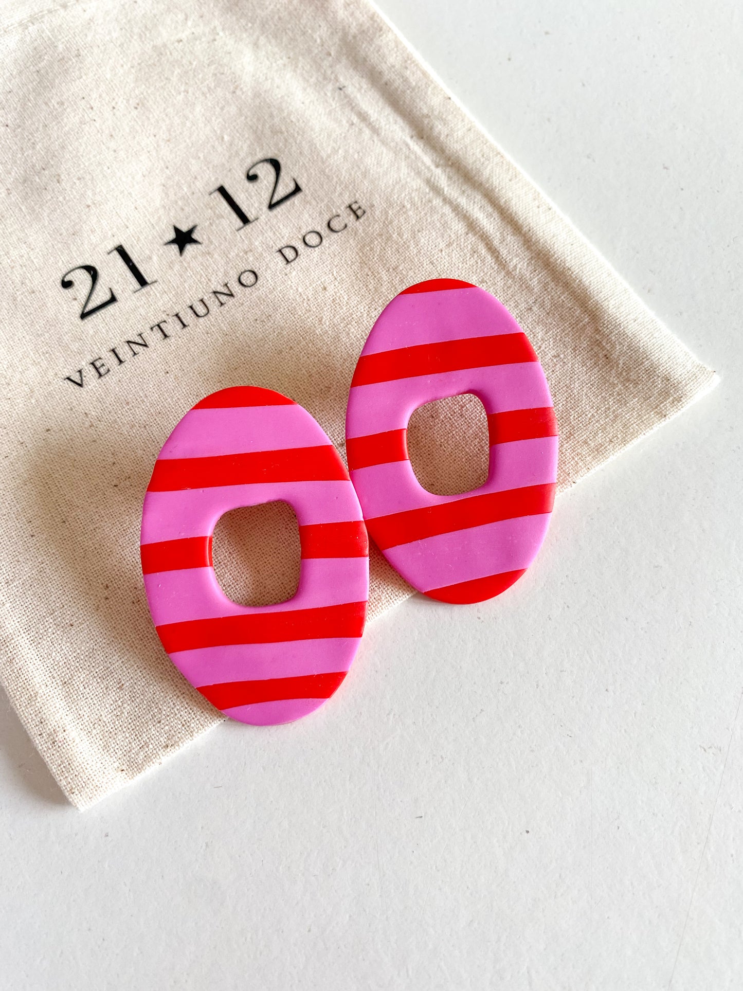 Aros Rayas Rojo/ Rosado